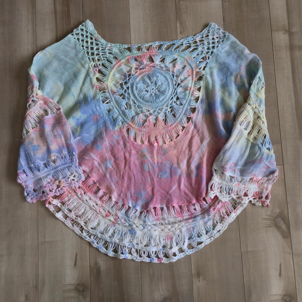 Handmade Tie Dye Crochet Top | Pastel Boho Festival Cover Up